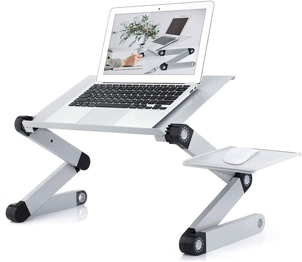 Adjustable Laptop Desk, RAINBEAN Laptop Stand for Bed Portable Lap Desk Foldable Table Workstation Notebook Riser with Mouse Pad, Ergonomic Computer Tray Reading Holder Bed Tray Standing Desk