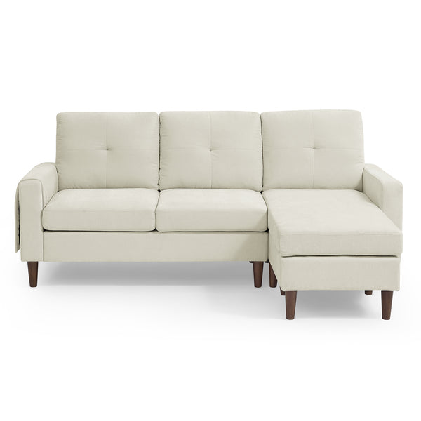 80' Convertible Sectional Sofa Couch;  3 Seats L-shape Sofa with Removable Cushions and Pocket;  Rubber Wood Legs