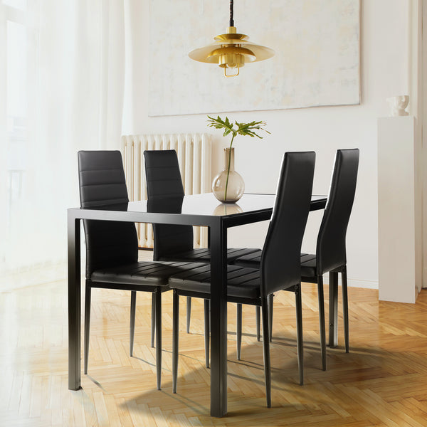 5 Pieces Dining Table Set for 4; Kitchen Room Tempered Glass Dining Table ; 4 Faux Leather Chairs