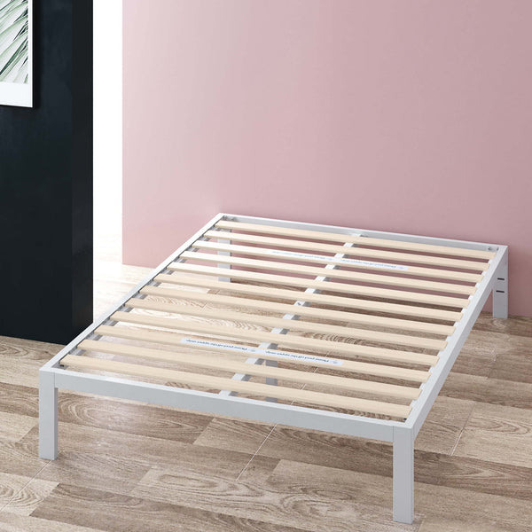 Mia 14' White Metal Platform Bed Frame, Narrow Twin