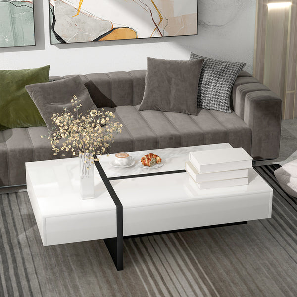 Contemporary Rectangle Design Living Room Furniture, Modern High Gloss Surface Cocktail Table, Center Table for Sofa or Upholstered Chairs, 45.2*25.5*13.7in