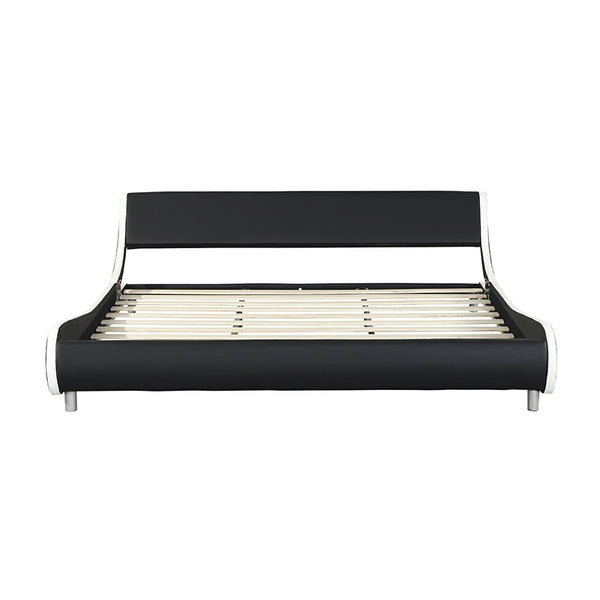 Faux Leather Upholstered Platform Bed Frame; Curve Design; Wood Slat Support; No Box Spring Needed; Easy Assemble; King Size; Black+White