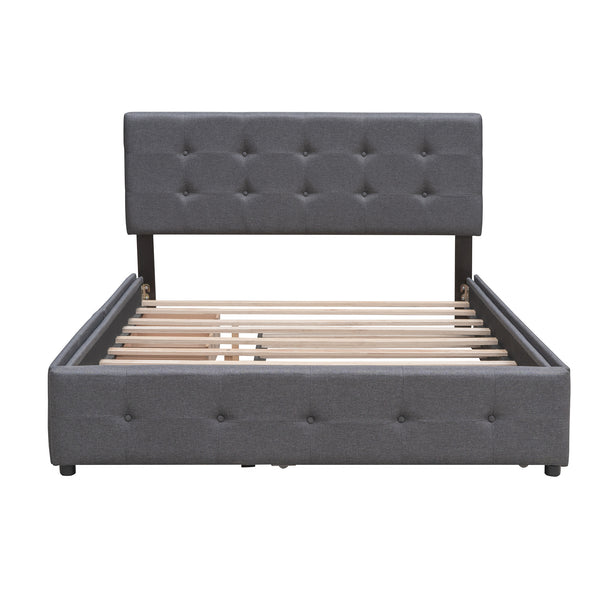 Upholstered Platform Bed with 2 Drawers and 1 Twin XL Trundle;  Linen Fabric;  Queen Size