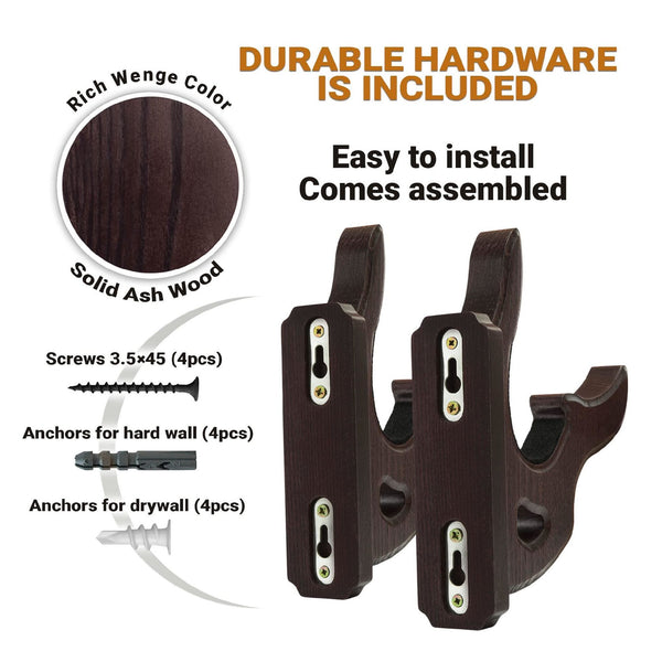 Gun Rack Wall Mount Hold Up Displays Horizontal Gun Rack and Shotgun Hooks Store Rifle Shotgun Bow Real Hardwood Hanger Brown