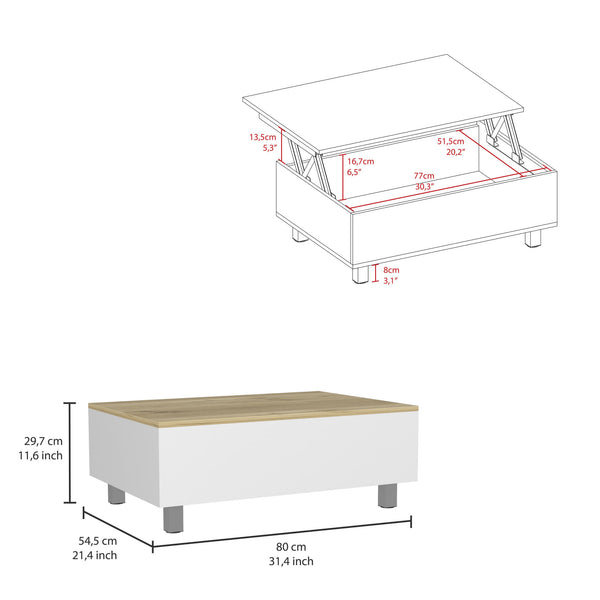 Gambia Lift Top Coffee Table; Four Legs -White / Light Oak