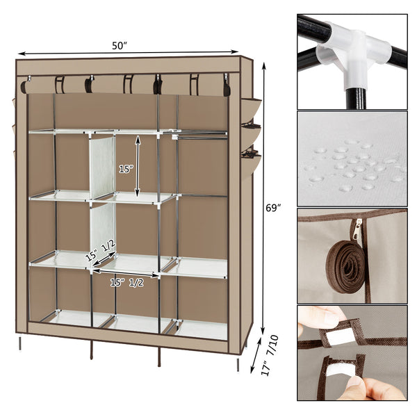 69" Wardrobe Portable Closet Storage Organizer Clothes Non-woven Fabric Wardrobe