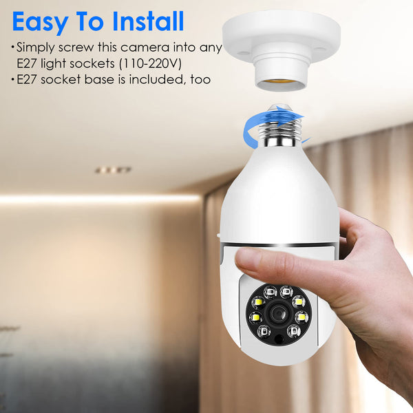 E27 WiFi Bulb Camera 1080P FHD WiFi IP Pan Tilt Security Surveillance Camera