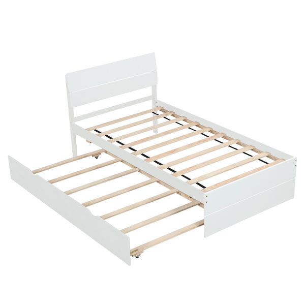 Modern Twin Bed Frame With Twin Trundle For White High Gloss Headboard and Footboard With Washed White Color