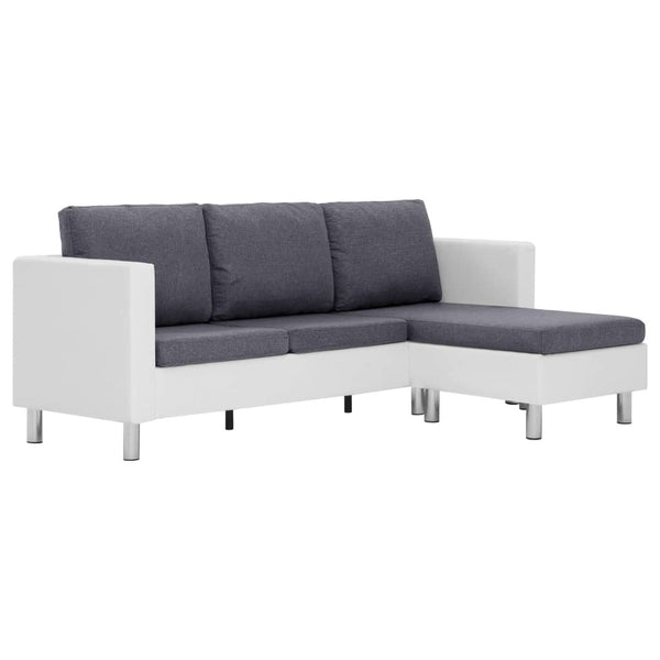 3-Seater Sofa with Cushions White Faux Leather