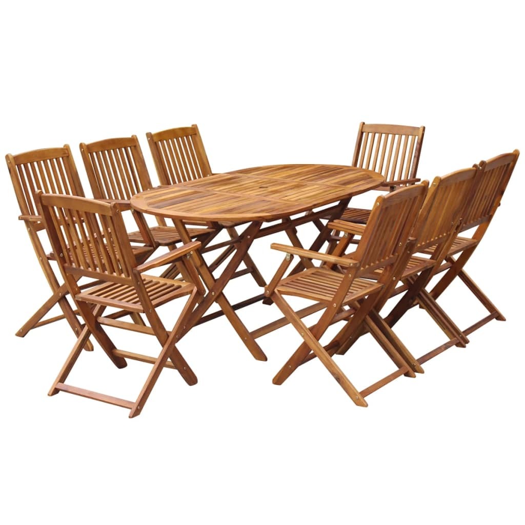 9 Piece Folding Outdoor Dining Set Solid Eucalyptus Wood