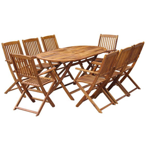 9 Piece Folding Outdoor Dining Set Solid Eucalyptus Wood