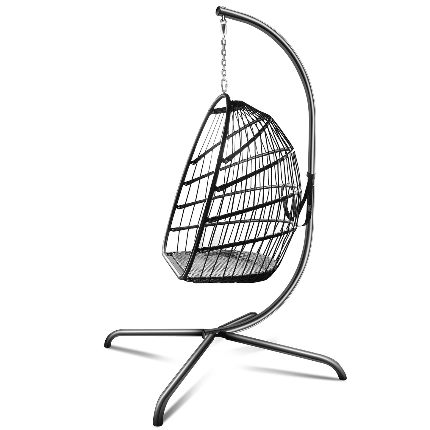 Swing Egg Chair with Stand Indoor Outdoor Wicker Rattan Patio Basket Hanging Chair with C Type bracket , with cushion and pillow Banned from selling on Amazon.(Black New arrivals within 10 days)