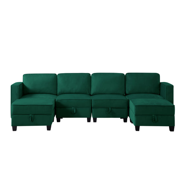 116'' Square Arm Sectional Sofa Green Velvet(W223S00401)