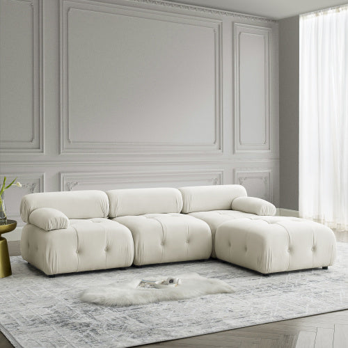 Modular Sectional Sofa, Button Tufted Designed and DIY Combination,L Shaped Couch with Reversible Ottoman, Navy Velvet