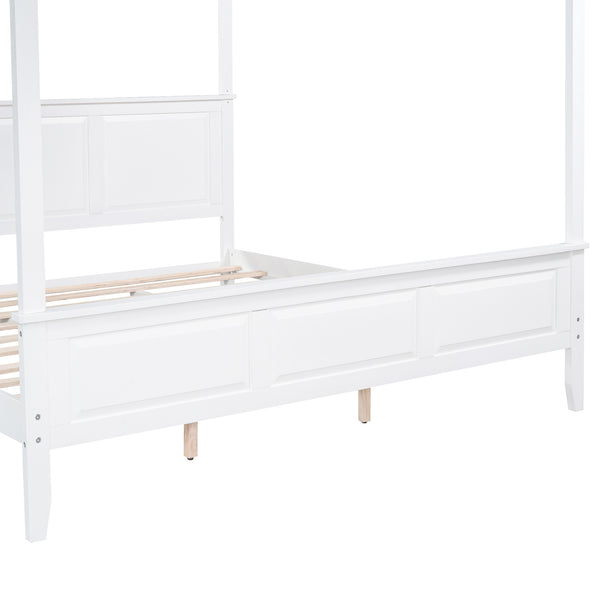 King Size Canopy Platform Bed with Headboard and Footboard; With Slat Support Leg; White