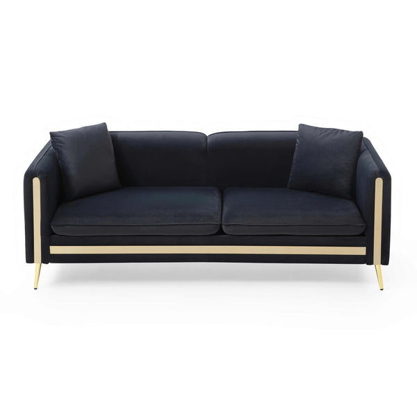 77.2' Modern Upholstered Velvet Sofa 3 Seater Couch with Removable Cushions Side Pocket Mid-Century Tufted Living Room Set Gold Metal Legs,2 Pillows Included