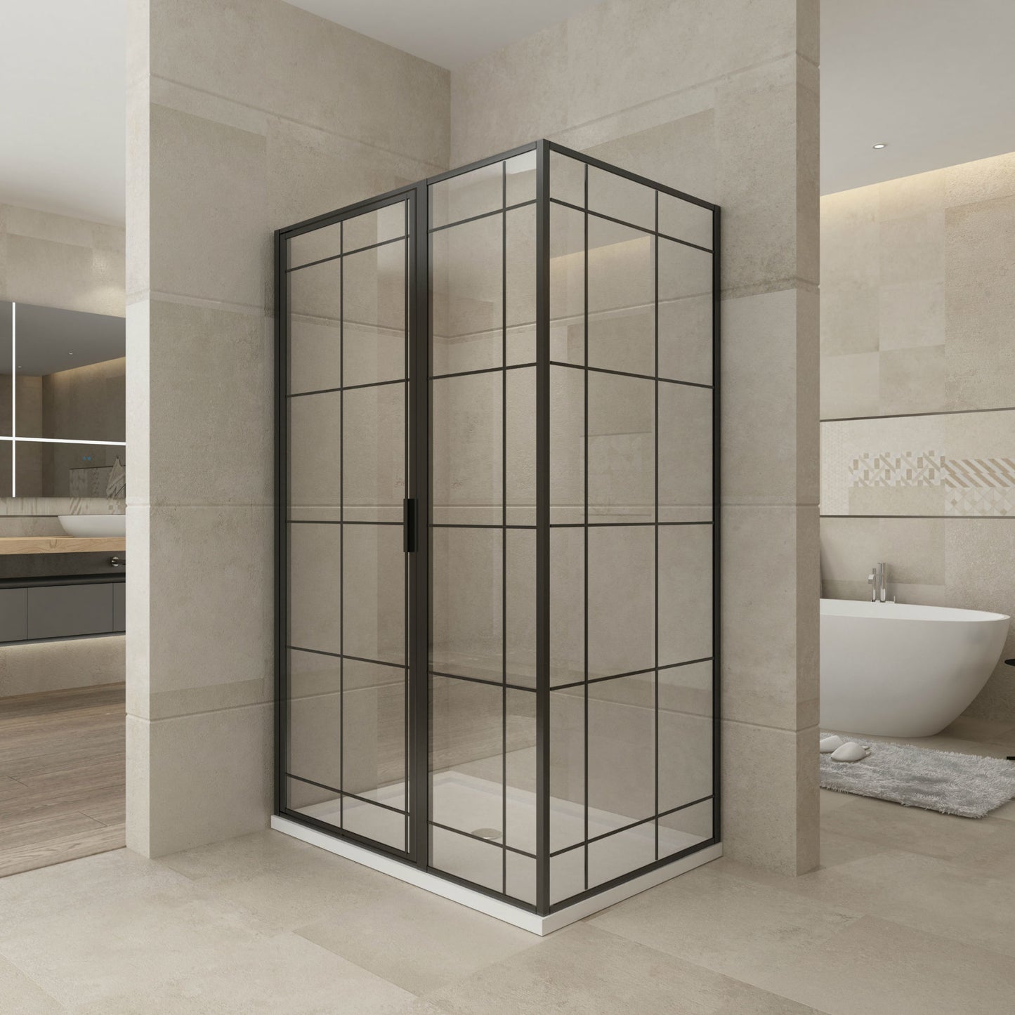 TRUSTMADE 48 in. W x 32 in. D x 76 in. H Framed Square Hinged Shower Enclosure Matte Black