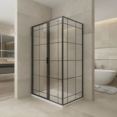 TRUSTMADE 48 in. W x 32 in. D x 76 in. H Framed Square Hinged Shower Enclosure Matte Black