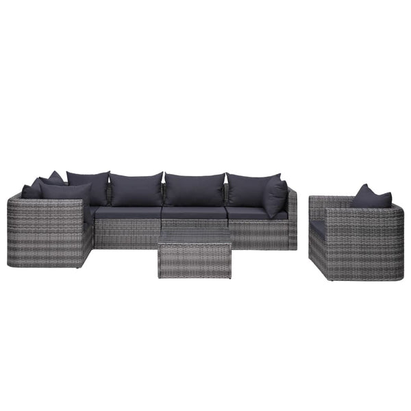 7 Piece Garden Sofa Set with Cushions & Pillows Poly Rattan Gray