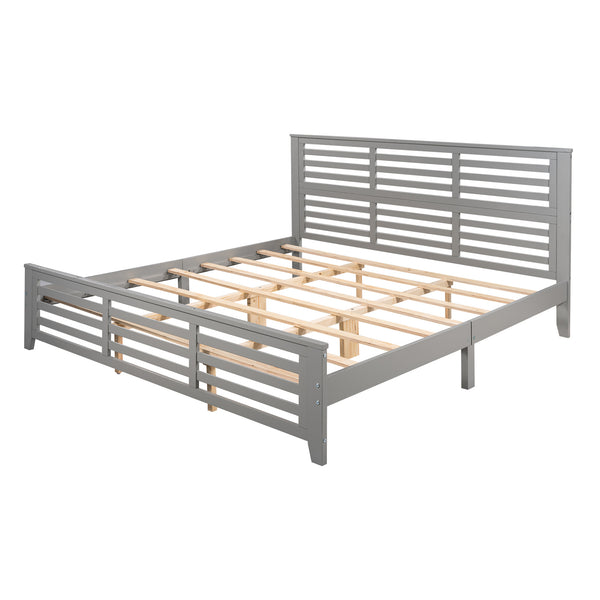 Platform bed with horizontal strip hollow shape; King size; gray (New)