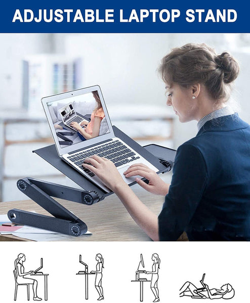 Adjustable Laptop Desk, RAINBEAN Laptop Stand for Bed Portable Lap Desk Foldable Table Workstation Notebook Riser with Mouse Pad, Ergonomic Computer Tray Reading Holder Bed Tray Standing Desk