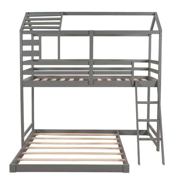 Twin over Full House Bunk Bed with Ladder and Window,Full-Length Guardrail