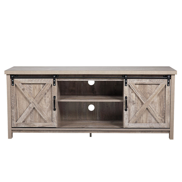 Modern Farmhouse Barn Wood Stand tv cabinet with Cabinet Doors TV's up ,Storage Cabinet Doors and Shelves, Entertainment Cente XH