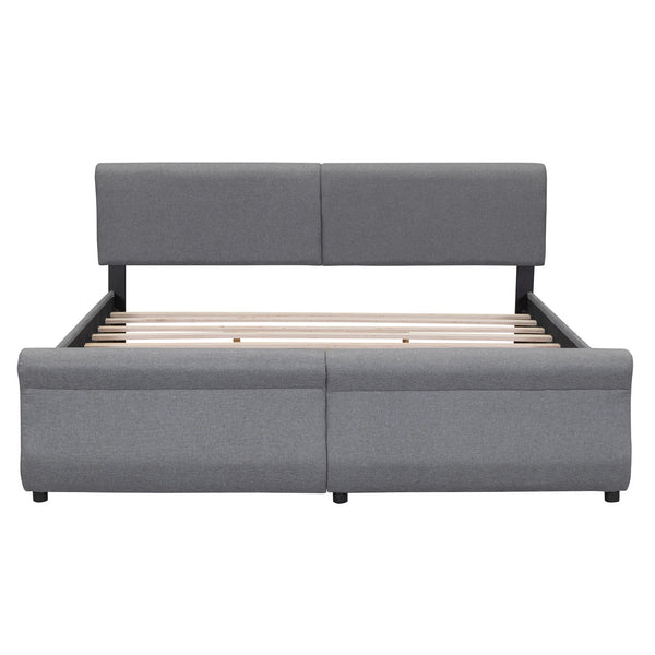 King Size Upholstery Platform Bed with Two Drawers; Gray