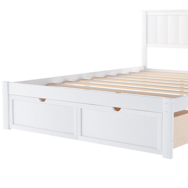 Full Size Platform Bed with Under-bed Drawers, White RT