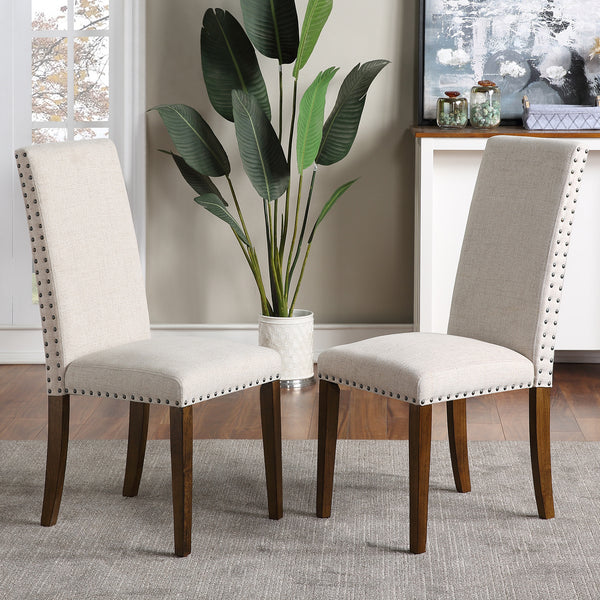 Upholstered Dining Chairs - Dining Chairs Set of 2 Fabric Dining Chairs with Copper Nails