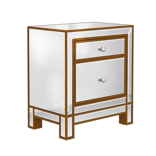 Modern Mirrored Nightstand with 2 Storage Cabinets for Living Room/Bedroom,Crystal Knobs