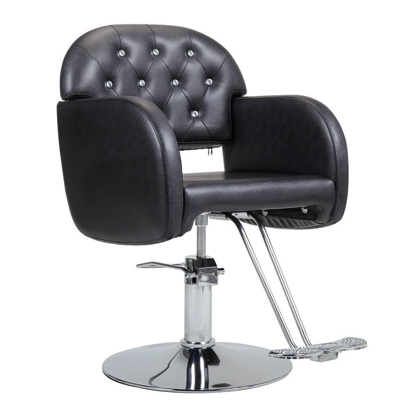 Modern 360-Degree Swiveling Hydraulic Barber Chair Hair Beauty Salon Equipment with Crystal Tufted Backrest, Black XH