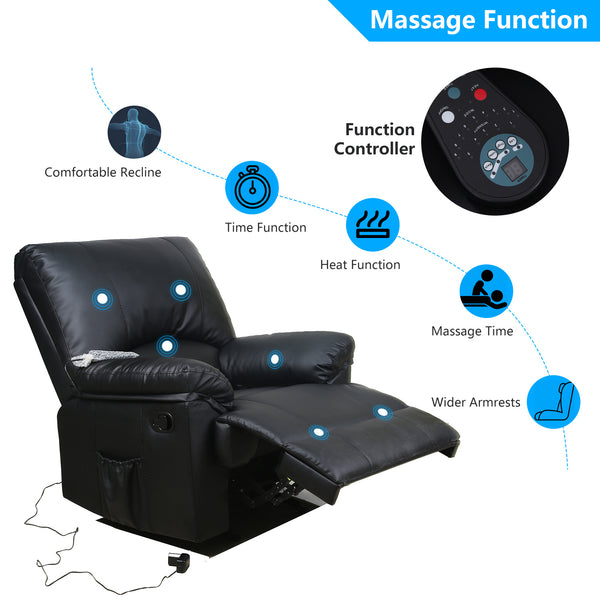 Free Shipping Recliner Chair Massage Rocker with Heated Modern PU Leather Single Sofa Seat  Living Room Chair