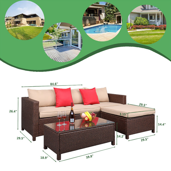 Outdoor 5-Piece Set patio furniture Sectional Sofa Sets All Weather Rattan Manual Wicker Conversation Set with Cushions and Table XH