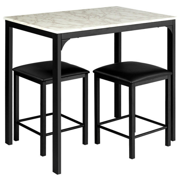 3 Pieces Counter Height Dining Set Faux Marble Table