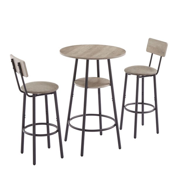 Bar Table Set with 2 Bar stools PU Soft seat with backrest (Grey; 23.62''L*23.62''W*35.43''H)