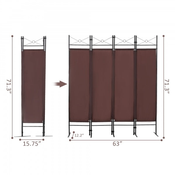 4-Panel Metal Folding Room Divider, 5.94Ft Freestanding Room Screen Partition Privacy Display for Bedroom, Living Room, Office