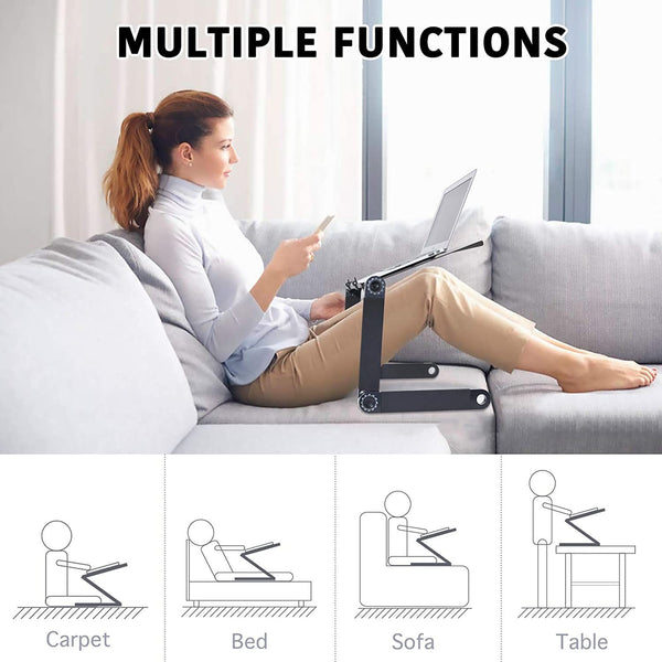 Adjustable Laptop Desk, RAINBEAN Laptop Stand for Bed Portable Lap Desk Foldable Table Workstation Notebook Riser with Mouse Pad, Ergonomic Computer Tray Reading Holder Bed Tray Standing Desk