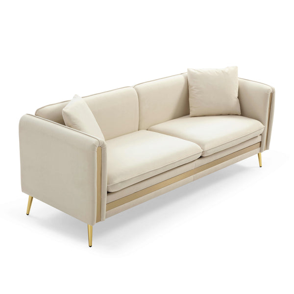 77.2' Modern Upholstered Velvet Sofa 3 Seater Couch with Removable Cushions Side Pocket Mid-Century Tufted Living Room Set Gold Metal Legs,2 Pillows Included