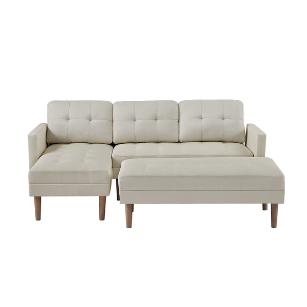 Beige Sectional Sofa Bed ; L-shape Sofa Chaise Lounge with Ottoman Bench