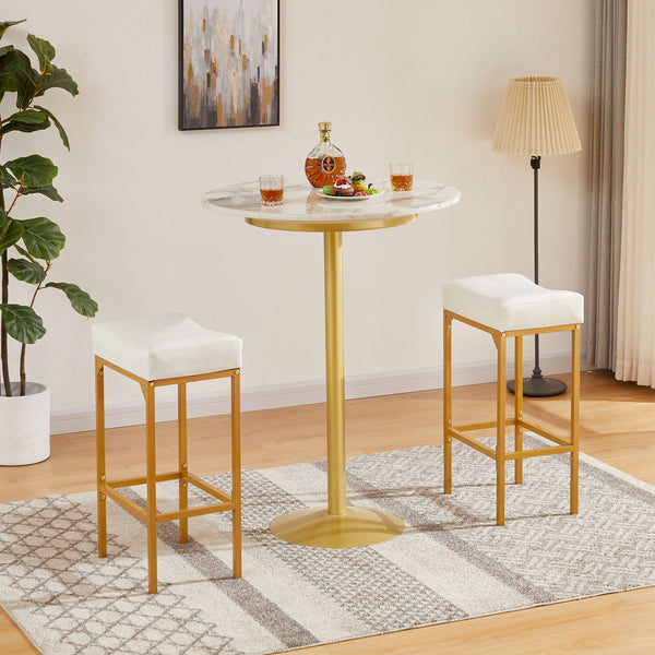 Bar stool set 2PC (White+Golden; 16.1''W*12.2''D*28.7''H)