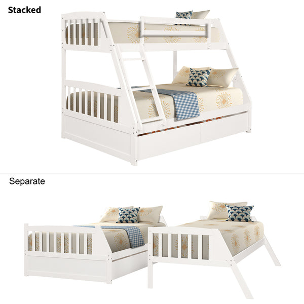 Solid Wood Twin Over Full Bunk Bed with Two Storage Drawers