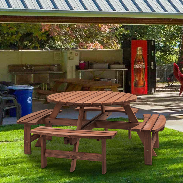 Circular Outdoor Wooden Picnic Table with Built-in Benches for Patio Backyard Garden; DIY; 1720lb Capacity; Natural/Gray