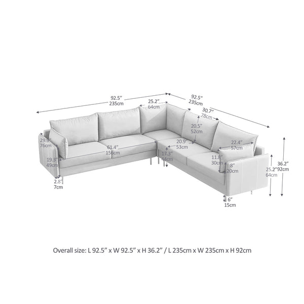 L-Shaped Corner Sectional Technical leather Sofa-Dark Grey;  92.5*92.5''