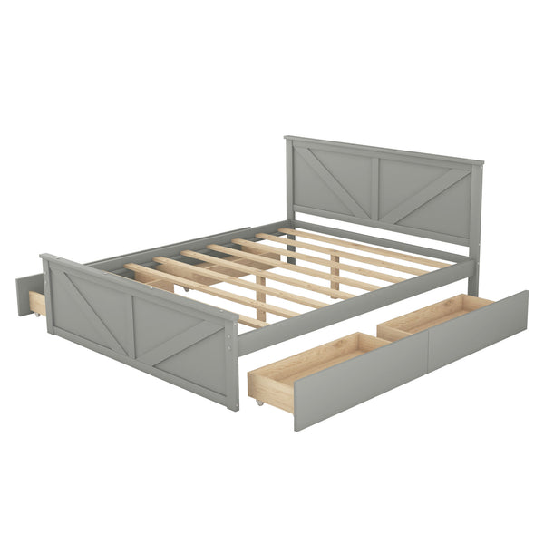 Queen Size Wooden Platform Bed with Four Storage Drawers and Support Legs