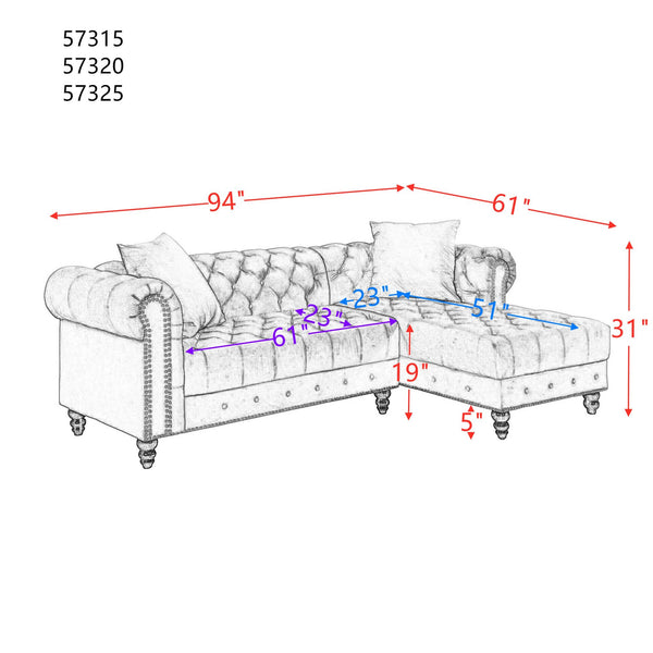 Adnelis Sectional Sofa w/2 Pillows; Red Velvet 57315