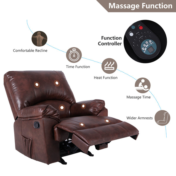 Free Shipping Recliner Chair Massage Rocker with Heated Modern PU Leather Single Sofa Seat  Living Room Chair