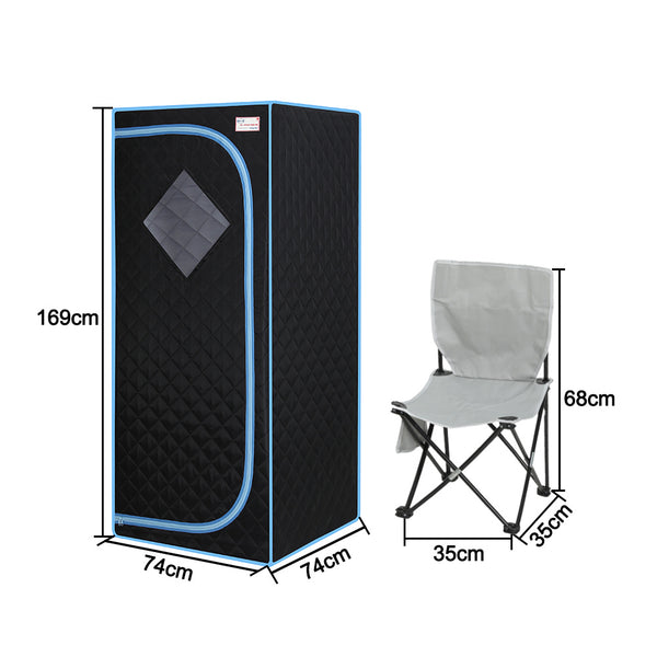 Full Size Portable Black Steam Sauna tent–Personal Home Spa;  with Steam Generator;  Remote Control;  Foldable Chair;  Timer and PVC Pipe Connector Easy to Install.Fast heating