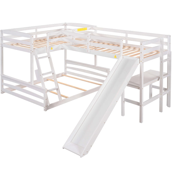 Twin over Full Bunk Bed with Twin Size Loft Bed with Desk and Slide,Full-Length Guardrail