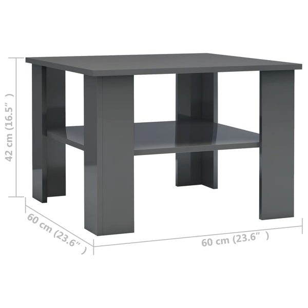 Coffee Table High Gloss Gray 23.6"x23.6"x16.5" Chipboard